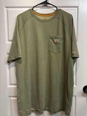 Carhartt Olive Green Short Sleeve Pocket Tee with Orange Neck Trim